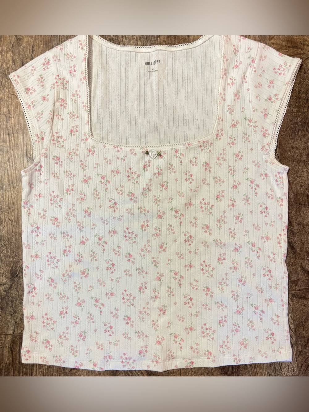 Hollister Cream Tank with Pink Floral Print and Square Neck
